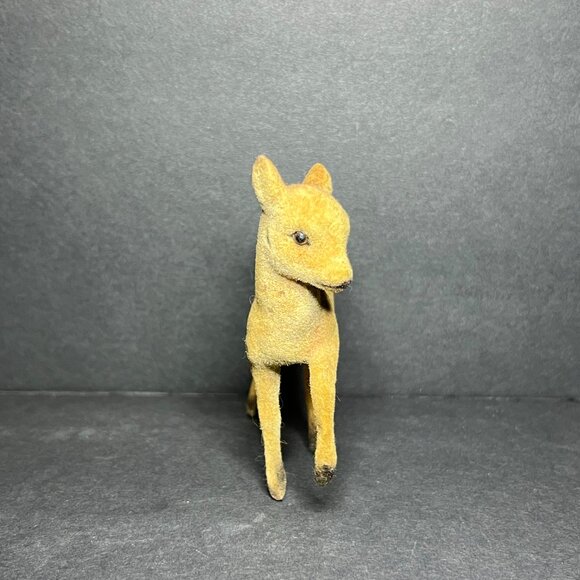 Vintage Brown Flocked Felt Walking Spotted Fawn Deer Figurine 3.25 x 2.75" - Picture 6 of 8